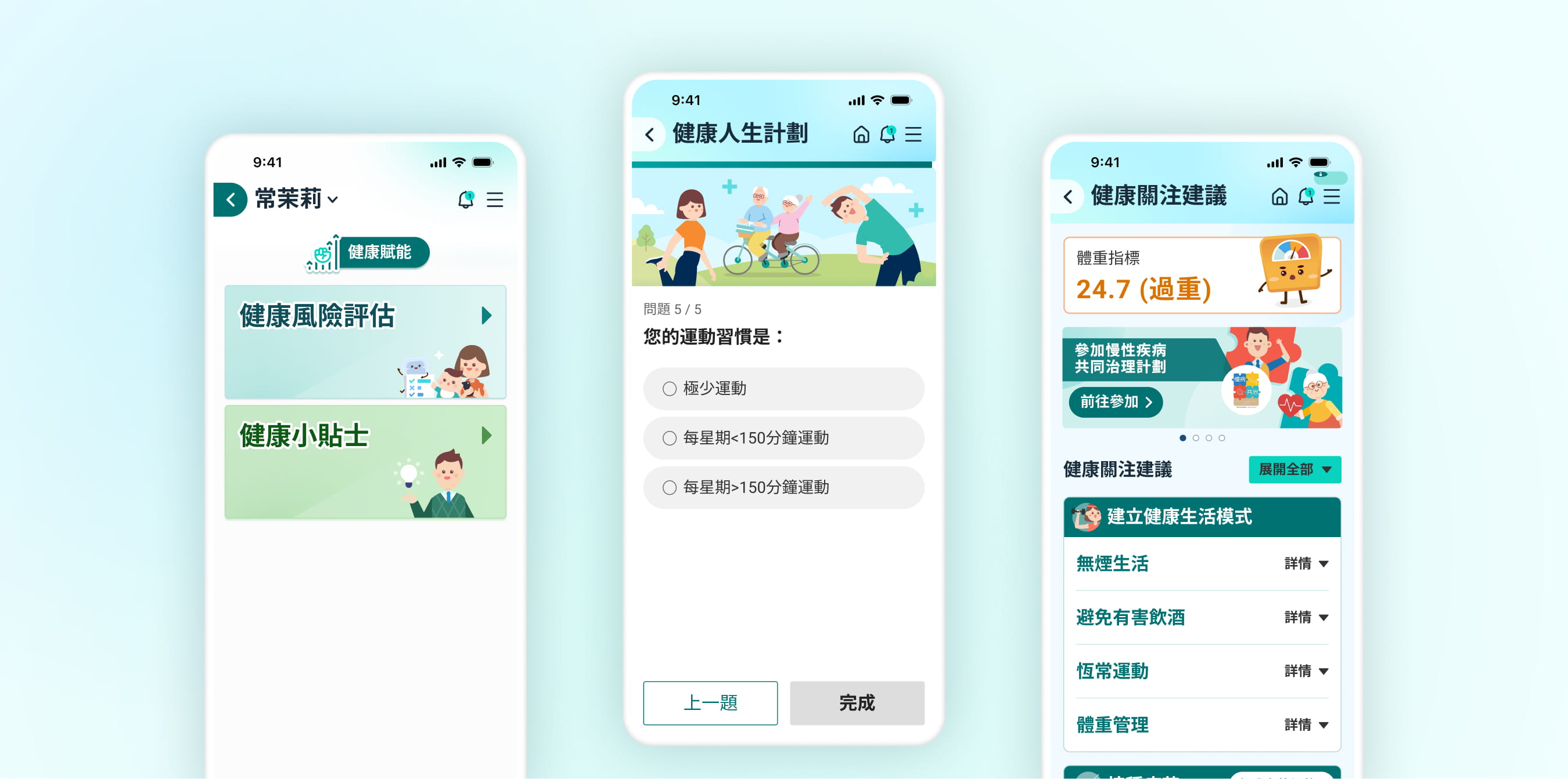 Health assessment and personalised insight screens in the eHealth App