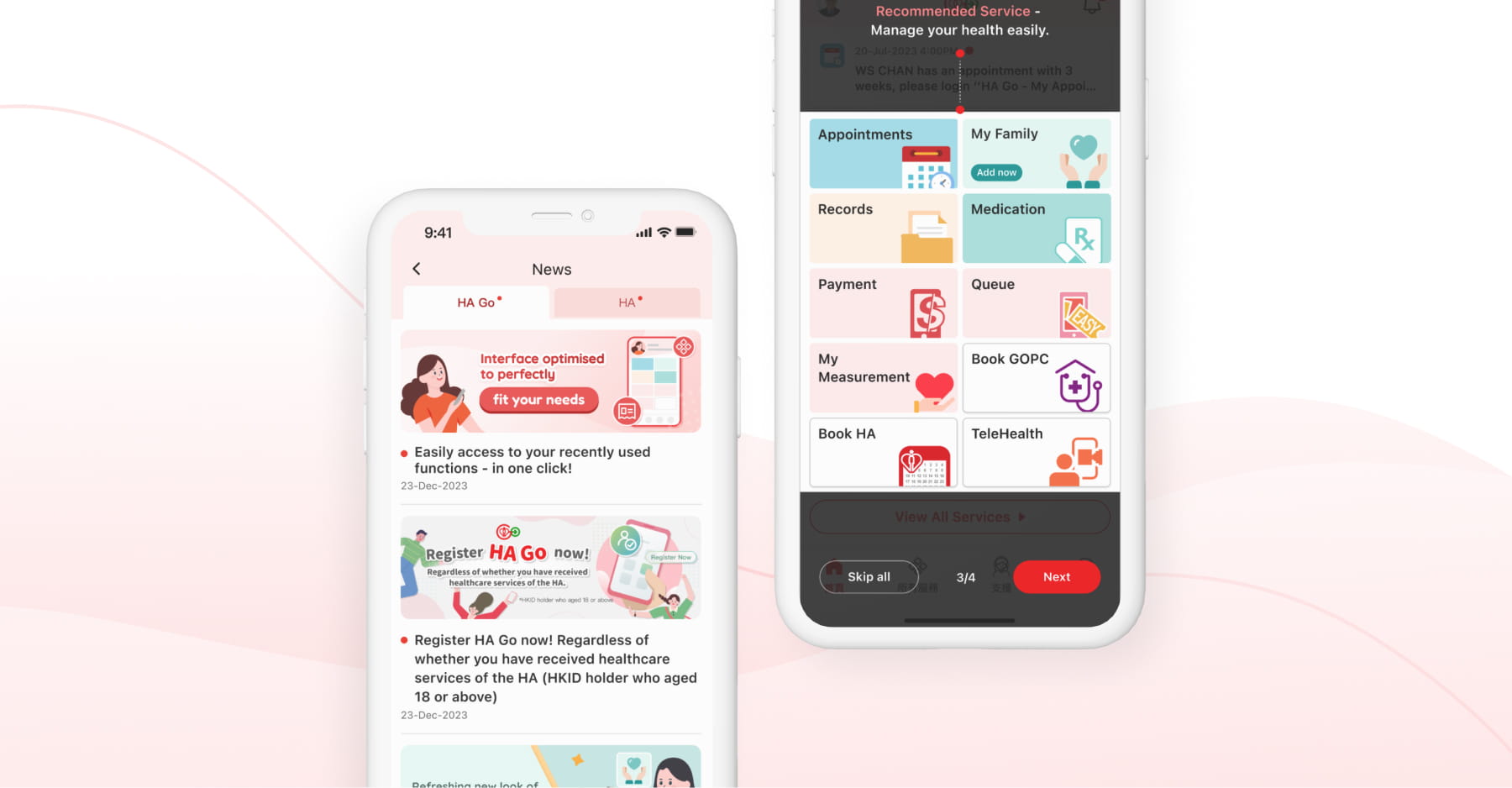 HA Go news content and in-app coachmark promoting redesigned services