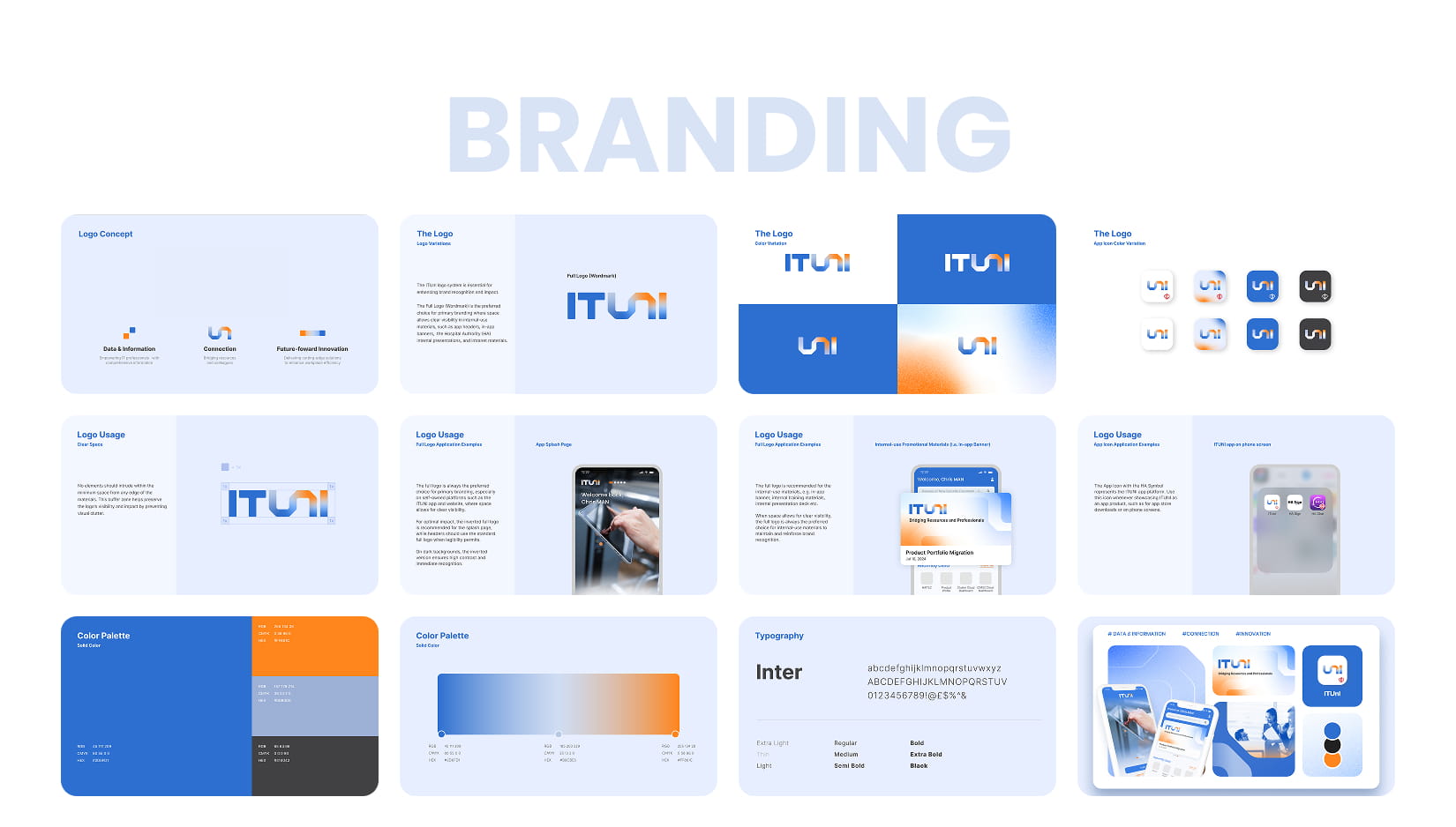 ITUNI brand identity, logo system, colours, typography and applications