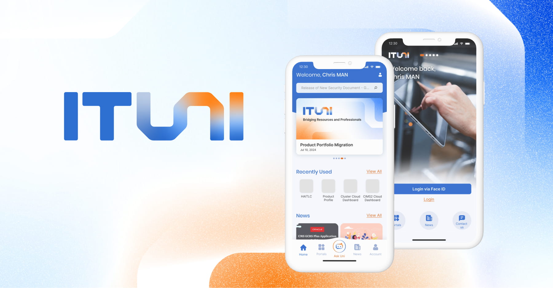 ITUNI platform branding and mobile interface shown across two devices